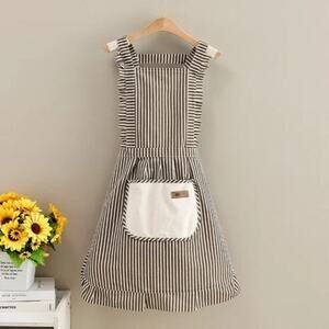 NEW Striped Ruffle Apron With Pocket Farmhouse Vintage Kitchen Cooking Baking
